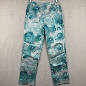 St. John Sport Floral Print Pants Women's Size 4 Blue Flowers‎